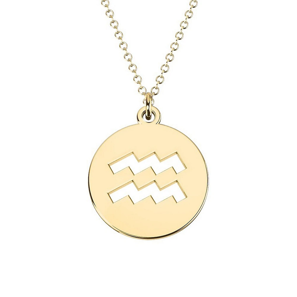 10K Yellow Gold Aquarius Cut-Out Disc Pendant Necklace