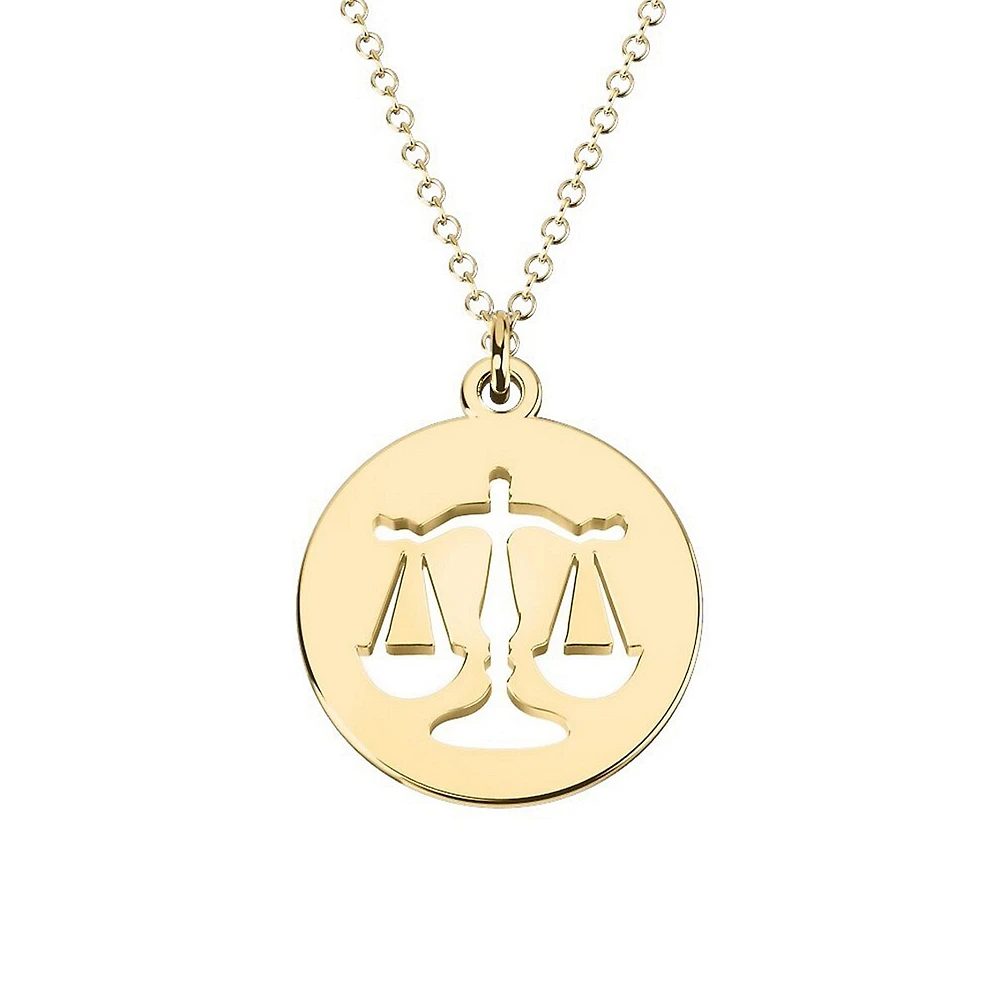 Collier à disque ajouré avec symbole Libraceleta en or jaune 10 ct