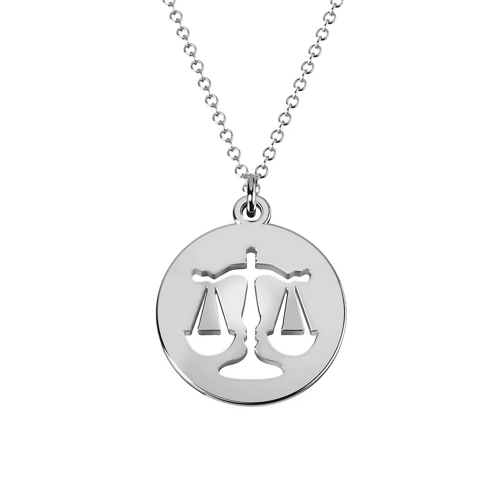 14K White Gold Libra Zodiac Disc Necklace