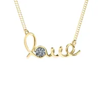 Collier à pendentif avec inscription cursive « Love » en or jaune 14 ct avec diamant