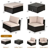 6pcs Outdoor Patio Rattan Furniture Set Cushioned Sectional Sofa Ottoman