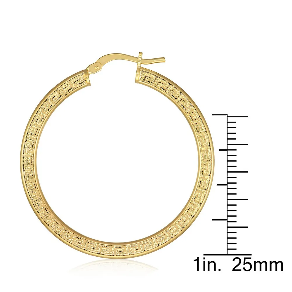 18kt Gold Plated 35mm Yellow Greek Key Hoop Earring