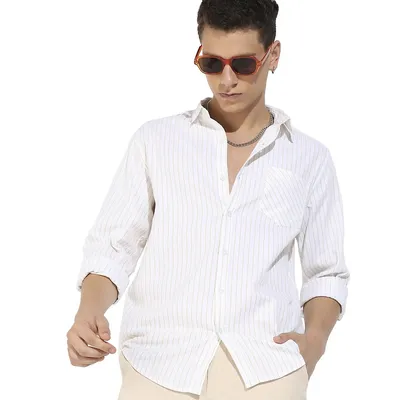 Men's White Chalk Striped Shirt