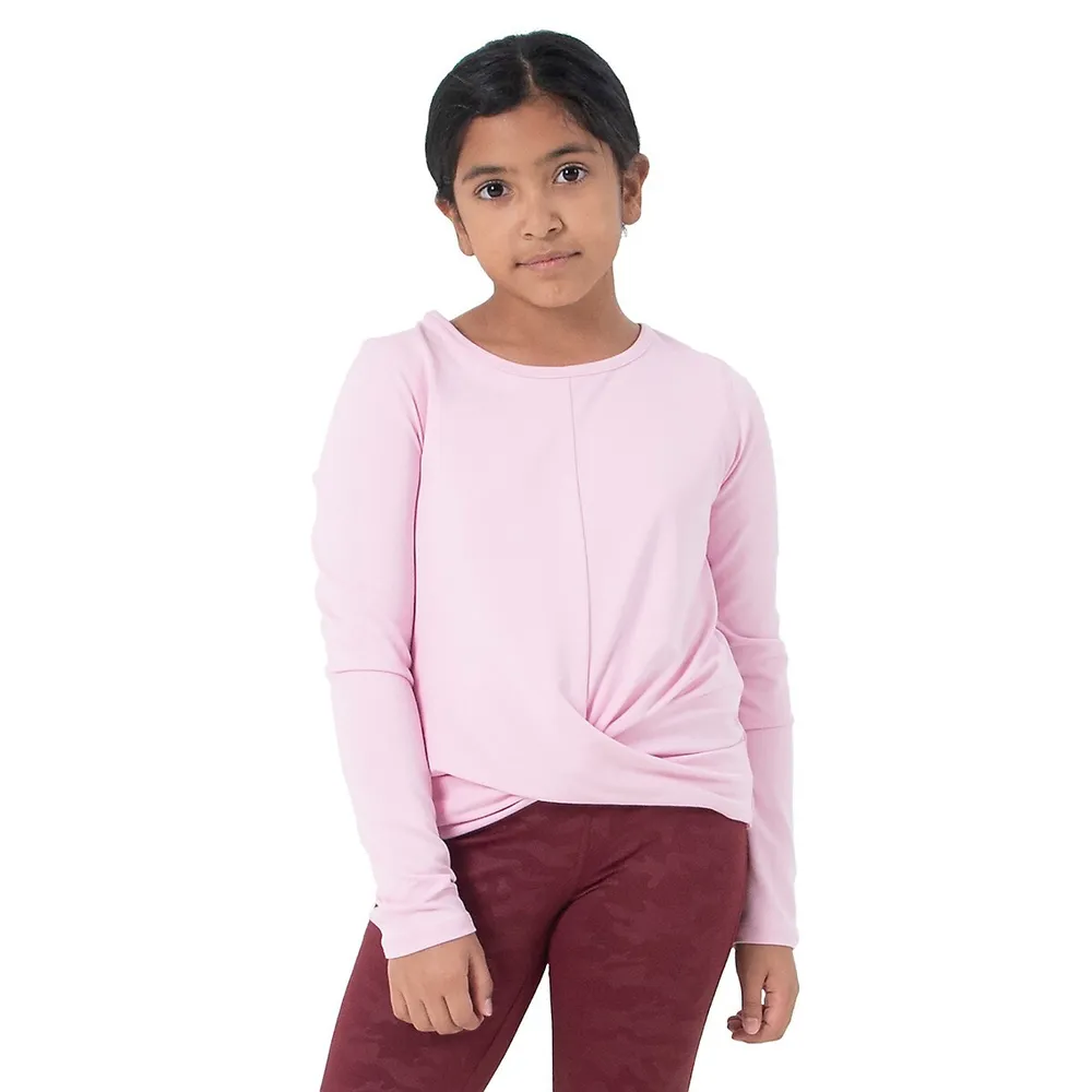 Jill Yoga Little Girl's Wrap-Front Long-Sleeve Top