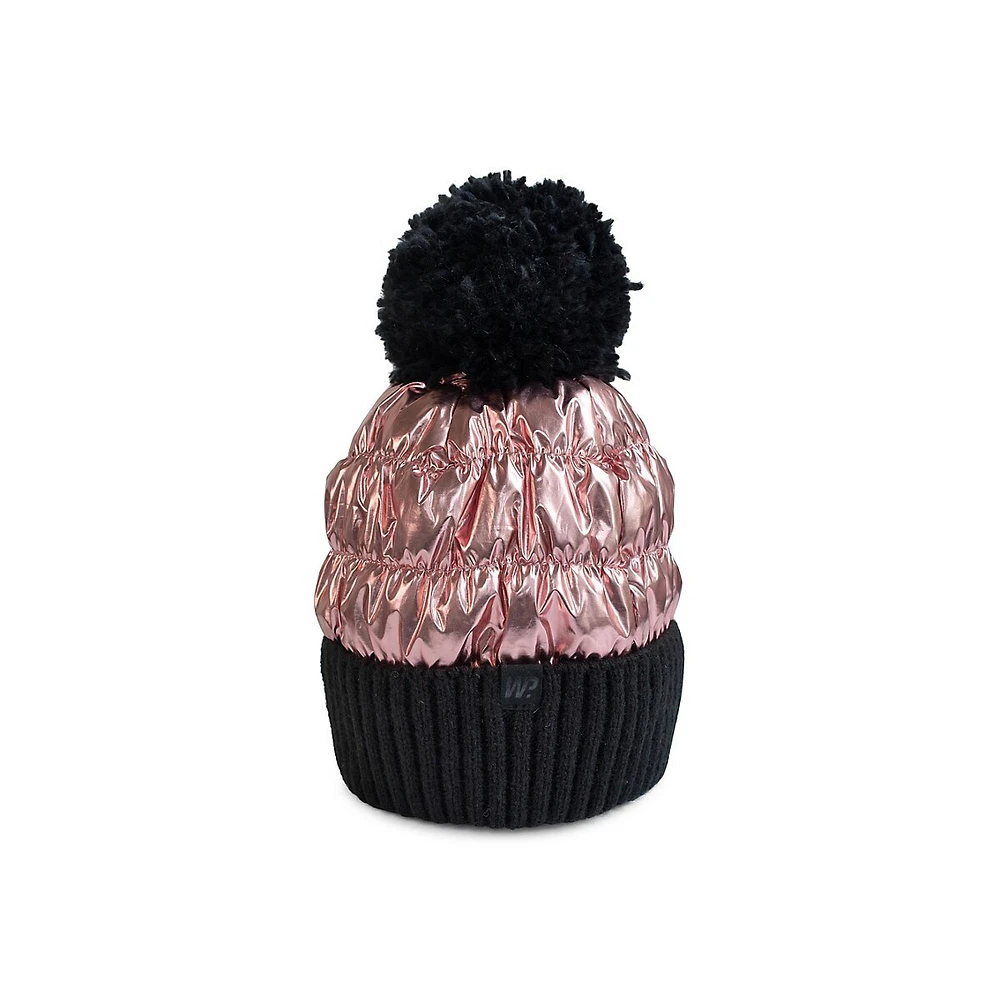 Girl's Metallic Foil Pom-Pom Toque