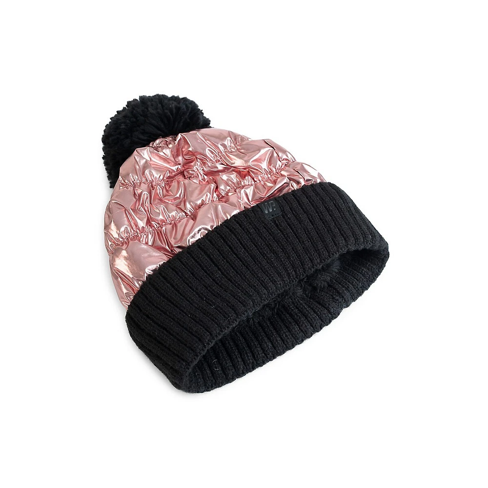 Girl's Metallic Foil Pom-Pom Toque