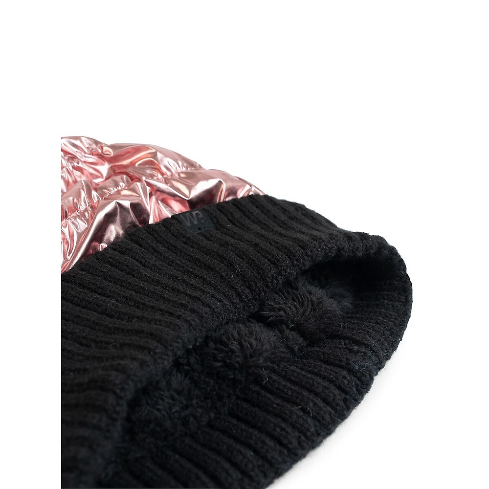 Girl's Metallic Foil Pom-Pom Toque