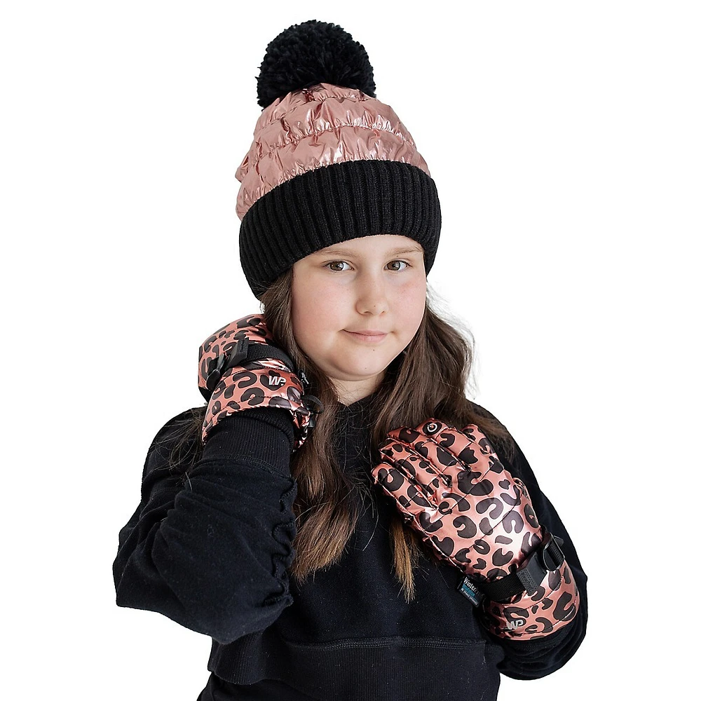 Girl's Metallic Foil Pom-Pom Toque