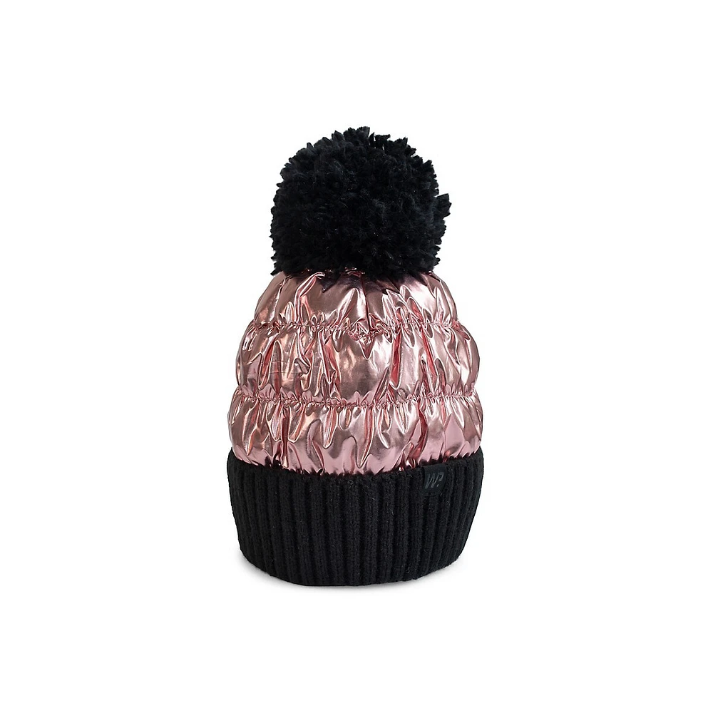 Girl's Metallic Foil Pom-Pom Toque