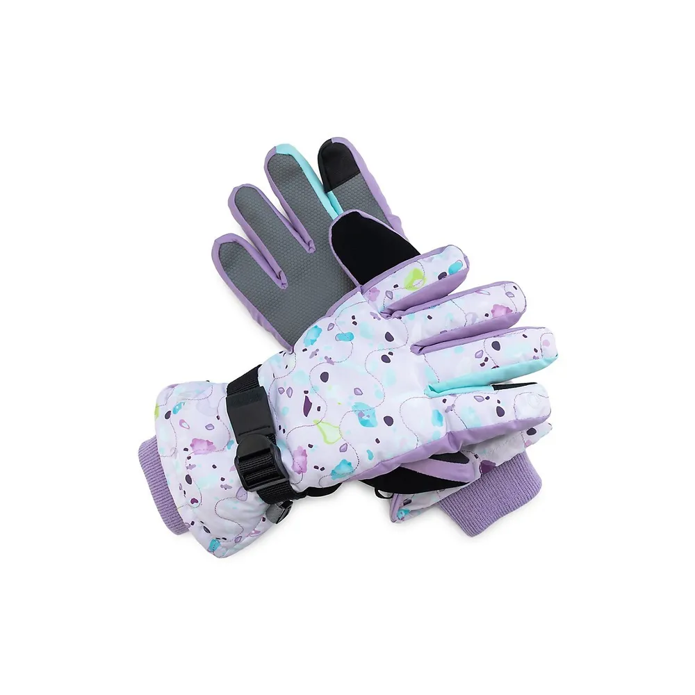 Girl's Terrazzo-Print Ski Gloves