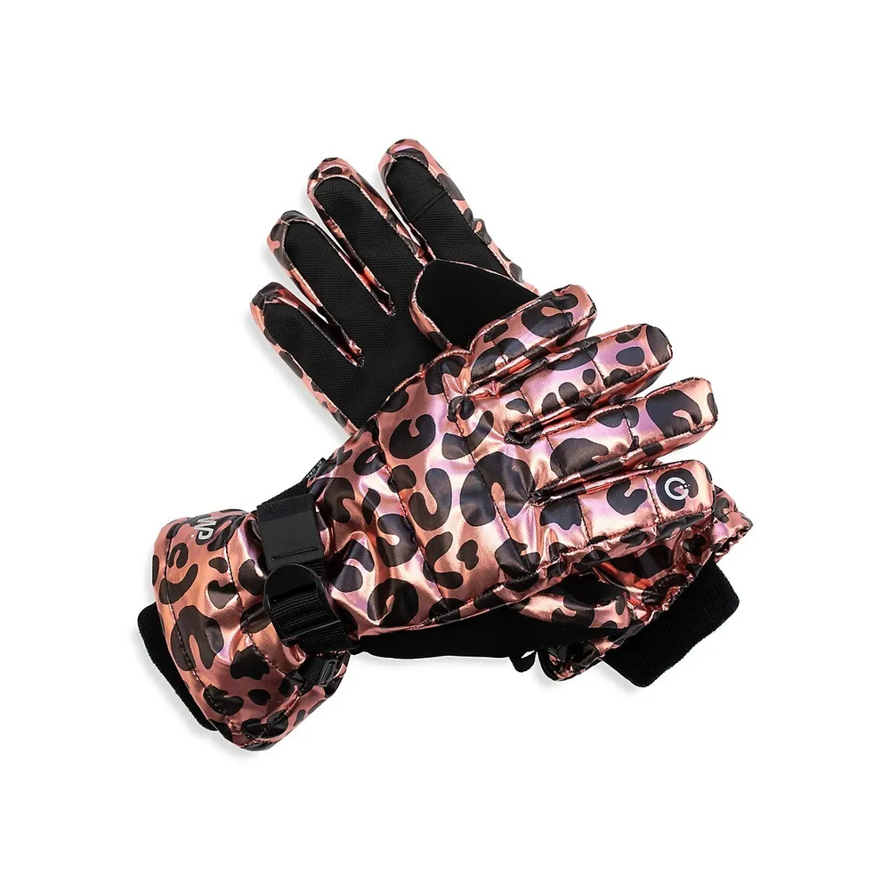 Kid's Leopard Foil Waterproof Ski Gloves