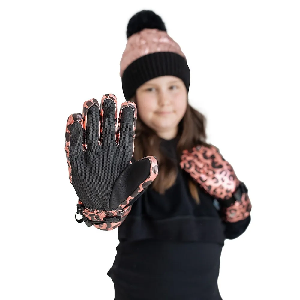 Kid's Leopard Foil Waterproof Ski Gloves