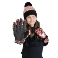 Girl's Leopard Foil Ski Gloves