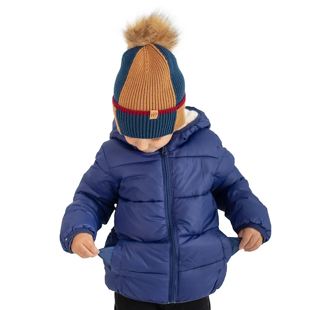 Little Kid's Colourblock Faux Fur Pom-Pom Toque