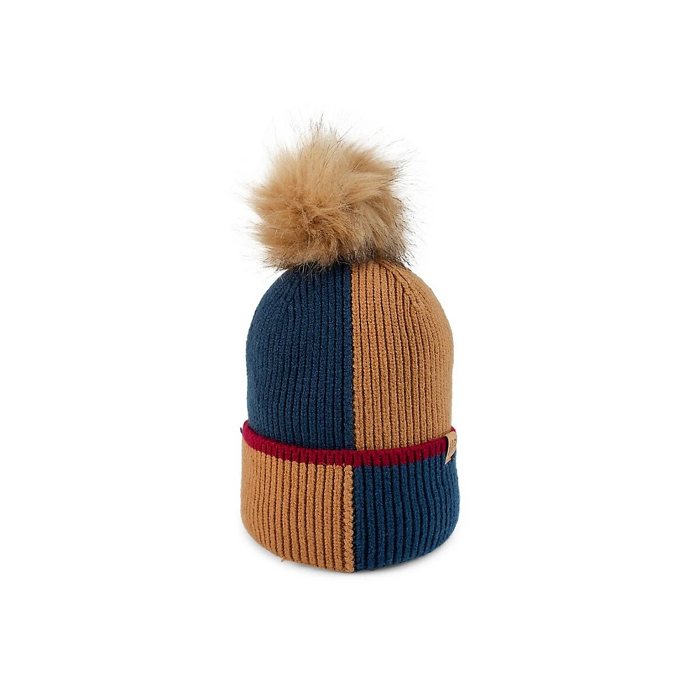 Little Boy's Colourblock Faux Fur Pom-Pom Toque