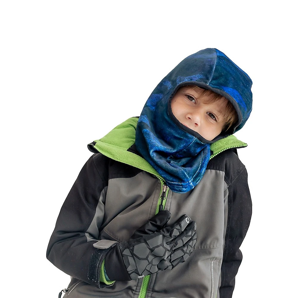 Kid's Royal Bark Camo & Solid Reversible Balaclava