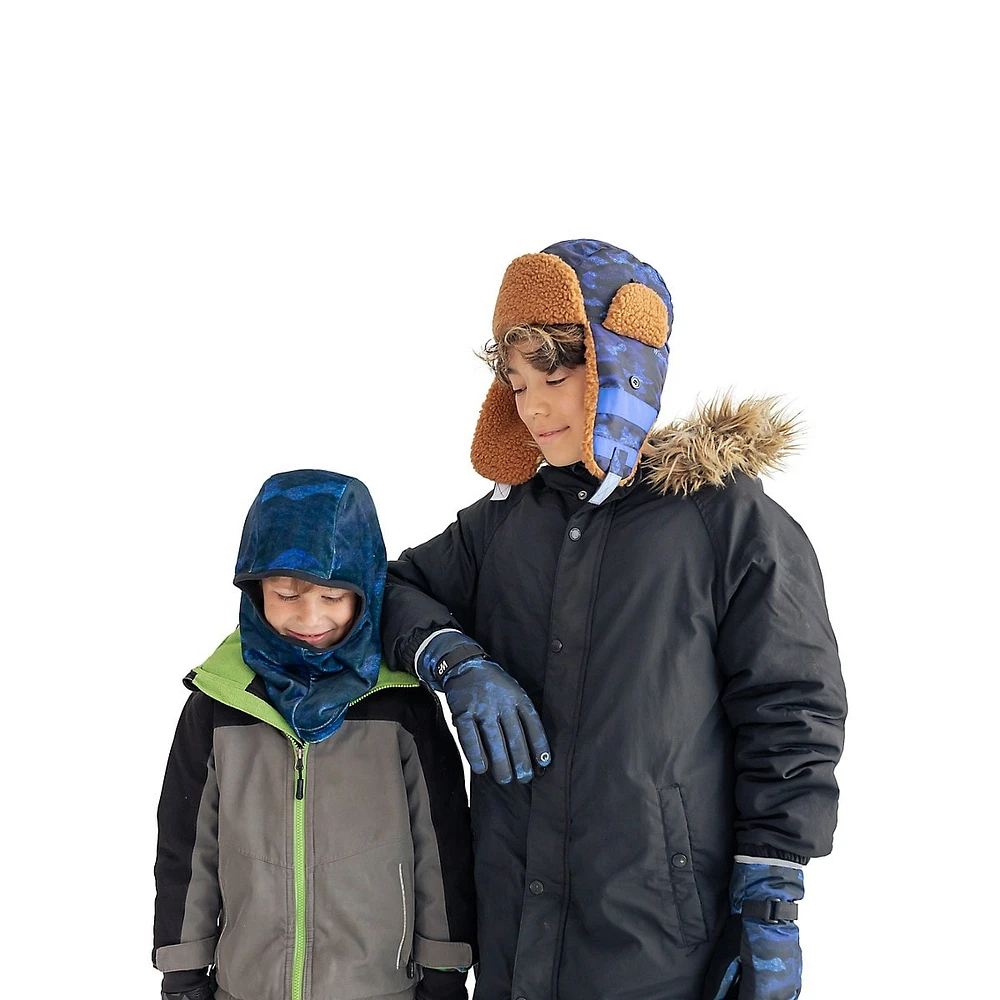 Kid's Royal Bark Camo & Solid Reversible Balaclava