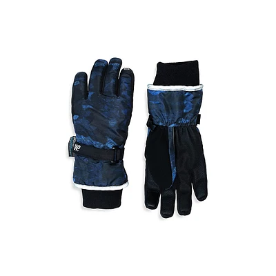 Boy's Royal Bark Camo Reflective Touch Ski Gloves