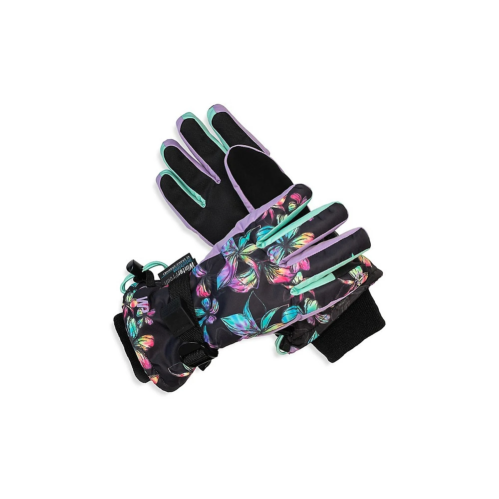 Little Kid's & Floral Tie-Dye Touch Ski Gloves