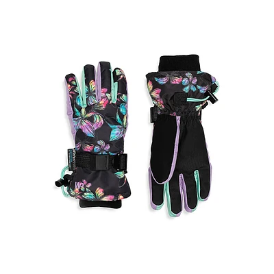 Kid's Floral Tie-Dye Touch Ski Gloves