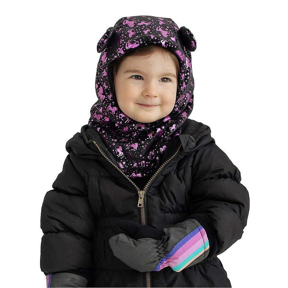 Little Kid's Starry Unicorn Plush & Foil Print Balaclava Hat