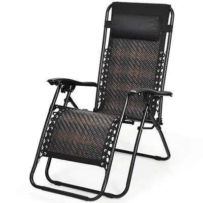 Patio Rattan Zero Gravity Lounge Chair Folding Recliner W/headrest Mix