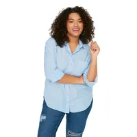 Women Plus Regular Fit Basic Shirt Collar Woven