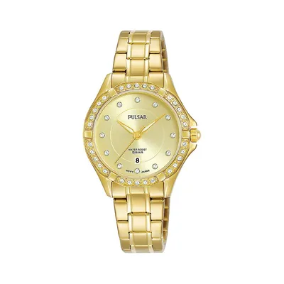 Montre-bracelet en acier inoxydable doré avec cristaux Swarovski - PH7530