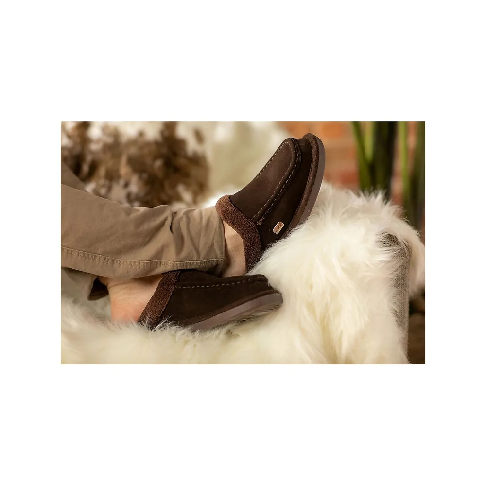 Men's Oliver Natural Faux Fur Lined Suede Slippers