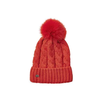 Amalie-TN Feather-Pom Cable-Knit Toque
