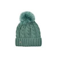 Amalie-TN Feather-Pom Cable-Knit Toque