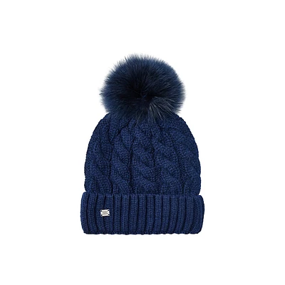 Amalie-TN Feather-Pom Cable-Knit Toque