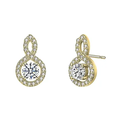 Classic Halo Stud Earrings With Clear Cubic Zirconia Prong Setting