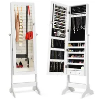 Costway Lockable Mirrored Jewelry Cabinet Armoire Storage Organizer Box W/ Drawers