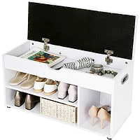 Modern White Shoe Bench With Padded Seat And Storage