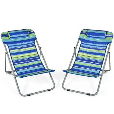 Set Of 2 Beach Chair Portable 3-position Lounge W/ Headrest