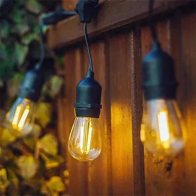 48ft Outdoor String Light Weatherproof 15 Hanging Sockets S14/e26 2w, 15 Led Bulbs Included