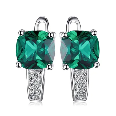 2.9 Ct Princess Green Lab Created Nano Emerald Earrings 0.925 White Sterling Silver