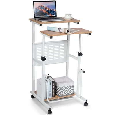Height Adjustable Computer Standing Desk W/wheels &footrest