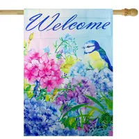 Blue And Purple Welcome Bird Outdoor House Flag 28" X 40"