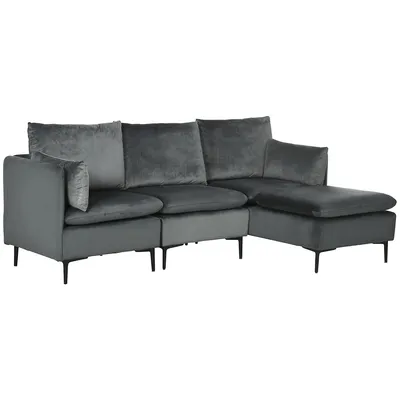 Convertible Sectional Sofa Couch W/ Reversible Ottoman Gray