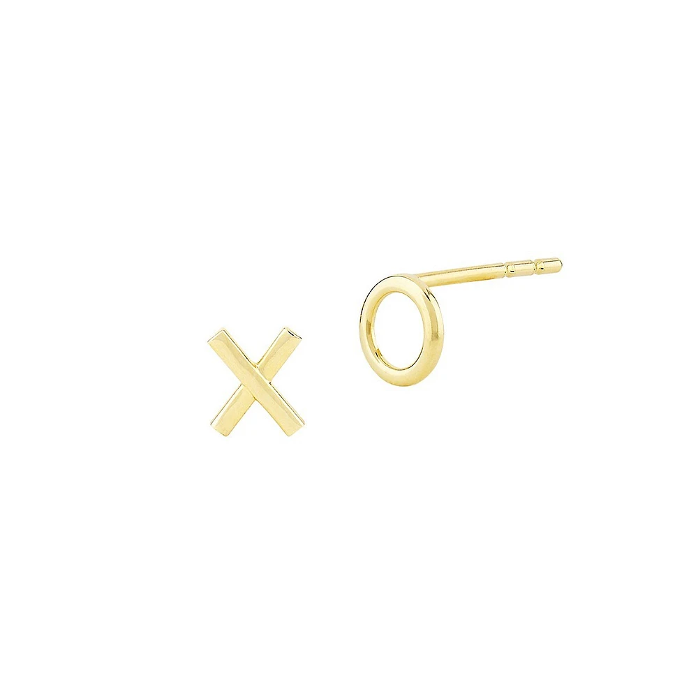 Boutons d'oreilles XO polis en or jaune 14 ct.