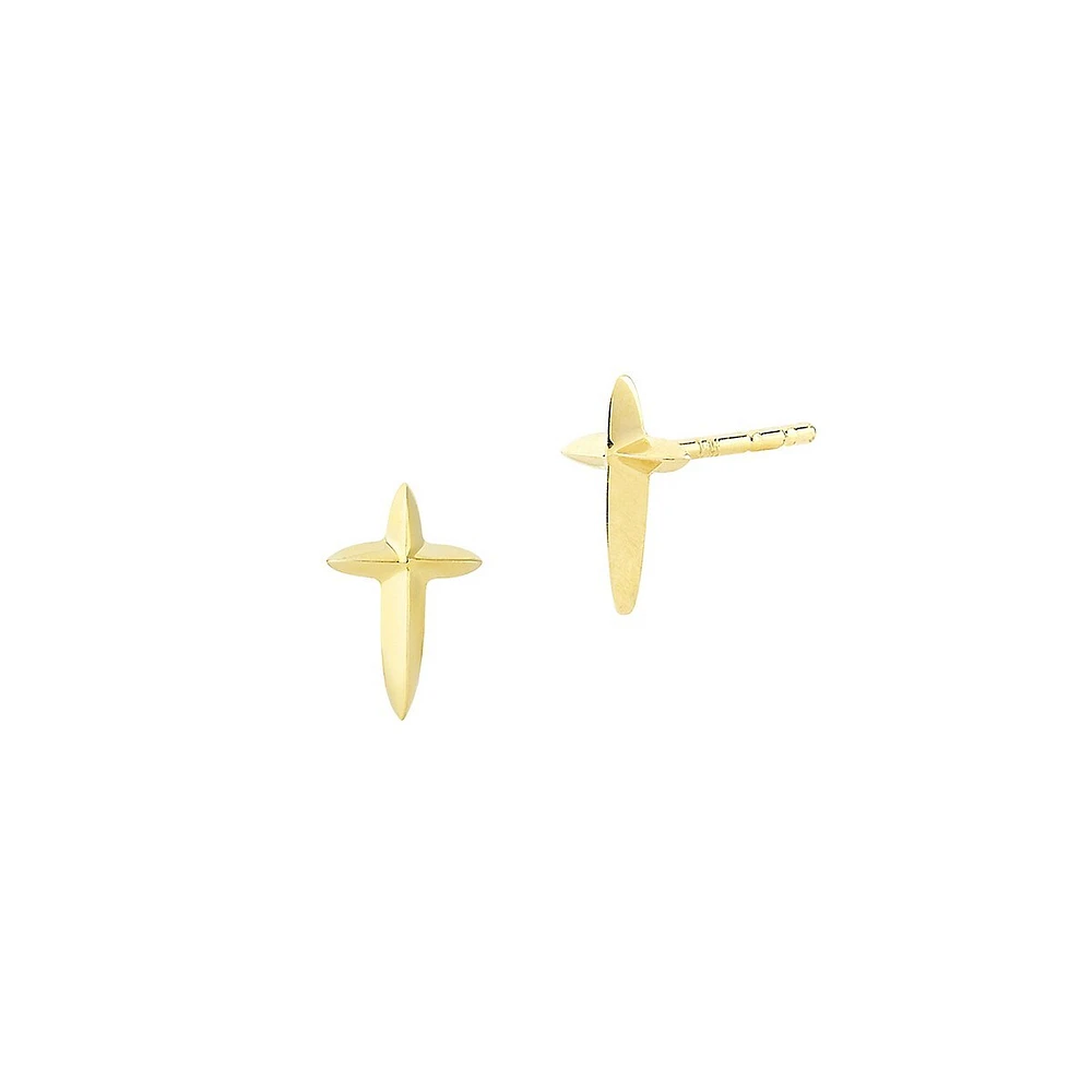 14K Yellow Gold Cross Stud Earrings