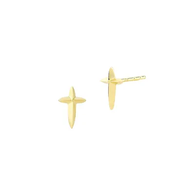 Boutons d'oreilles en forme de croix polis en or jaune 14 ct.