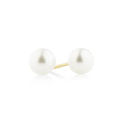 Stud Earrings With 6mm Round Cultured Freshwater Pearl In 10kt Yellow Gold