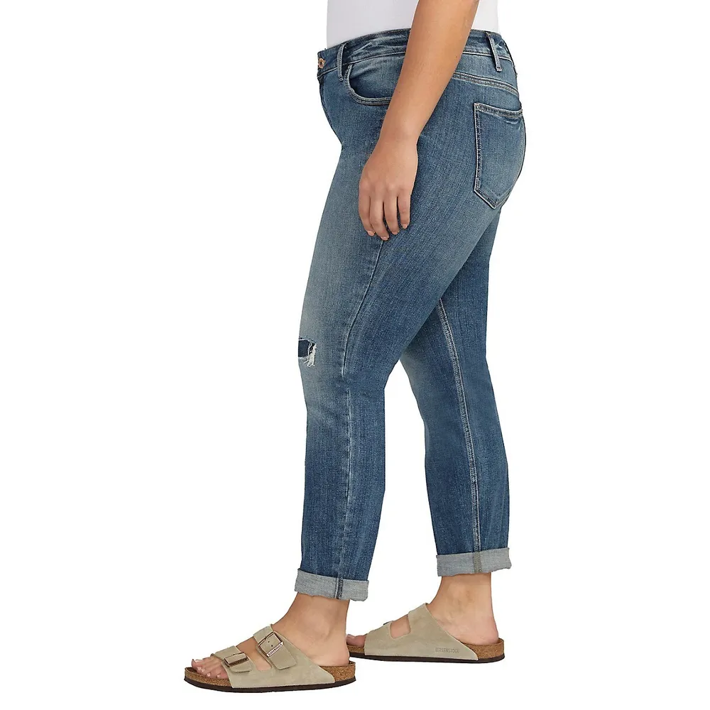 Plus Boyfriend Mid-Rise Slim-Leg Jeans