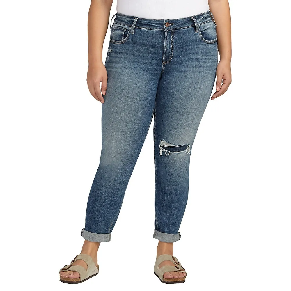 Plus Boyfriend Mid-Rise Slim-Leg Jeans