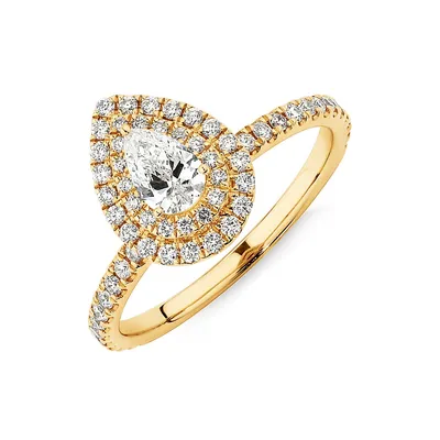 Double Halo Ring With 0.71 Carat Tw Of Diamonds In 18kt Yellow Gold