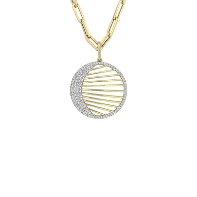 14K Yellow Gold and 0.6 CT. T.W. Diamond Circular Pendant Paperclip-Chain Necklace
