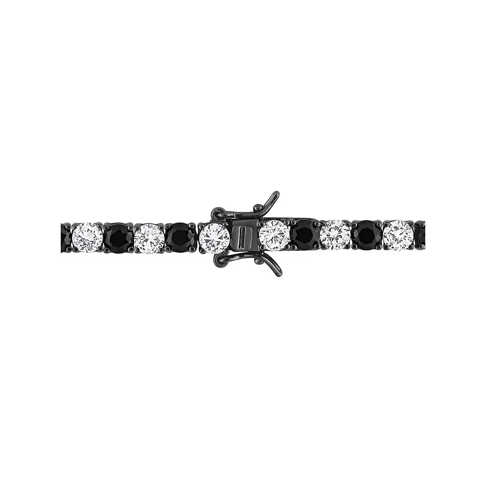 Men's Black Rhodium-Plated Sterling Silver and Lab-Created White And Black Sapphire Tennis Bracelet